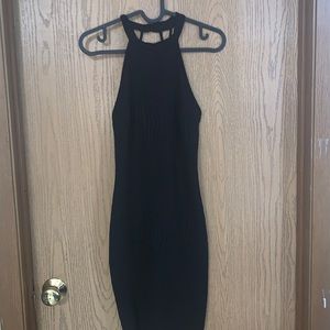 black, tight, strappy, short dress